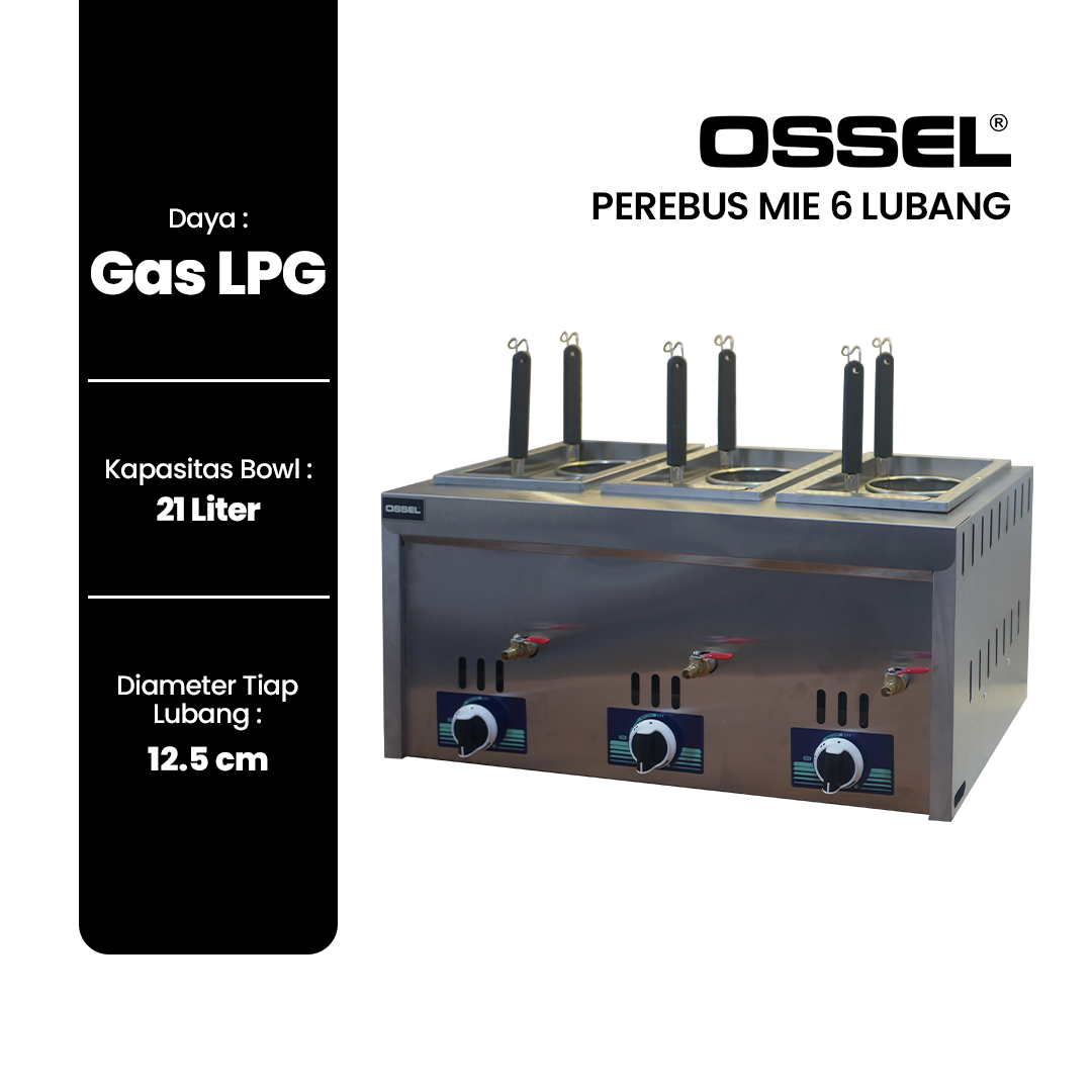 OSSEL Mesin Perebus Mie 6 Lubang Stainlees Steel