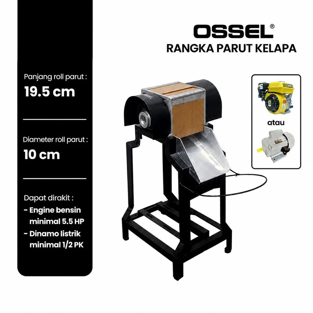 OSSEL Paket Rakitan Siap Pakai Mesin Parut Kelapa Dinamo Listrik 0.5 HP