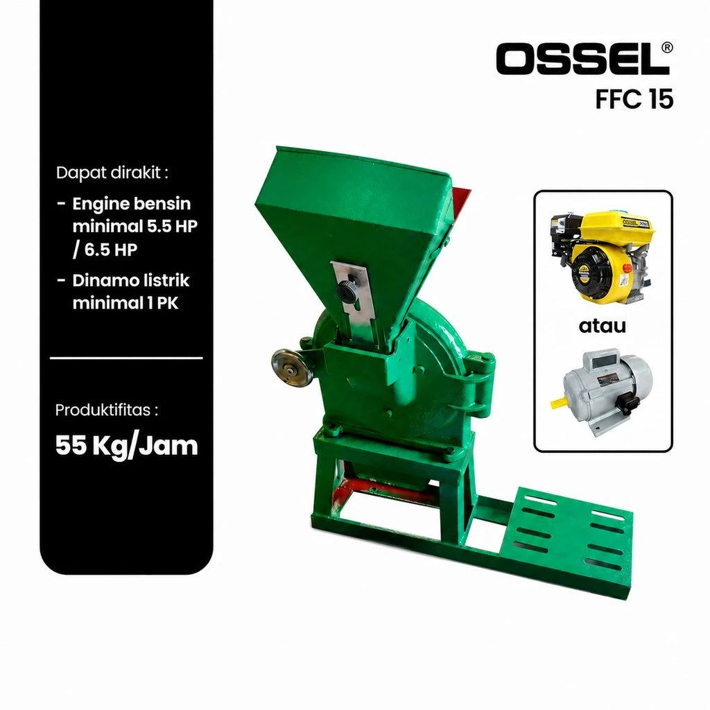 OSSEL Paket Rakitan Mesin Giling Tepung (Disk Mill) FFC-15 + Dinamo 1 HP